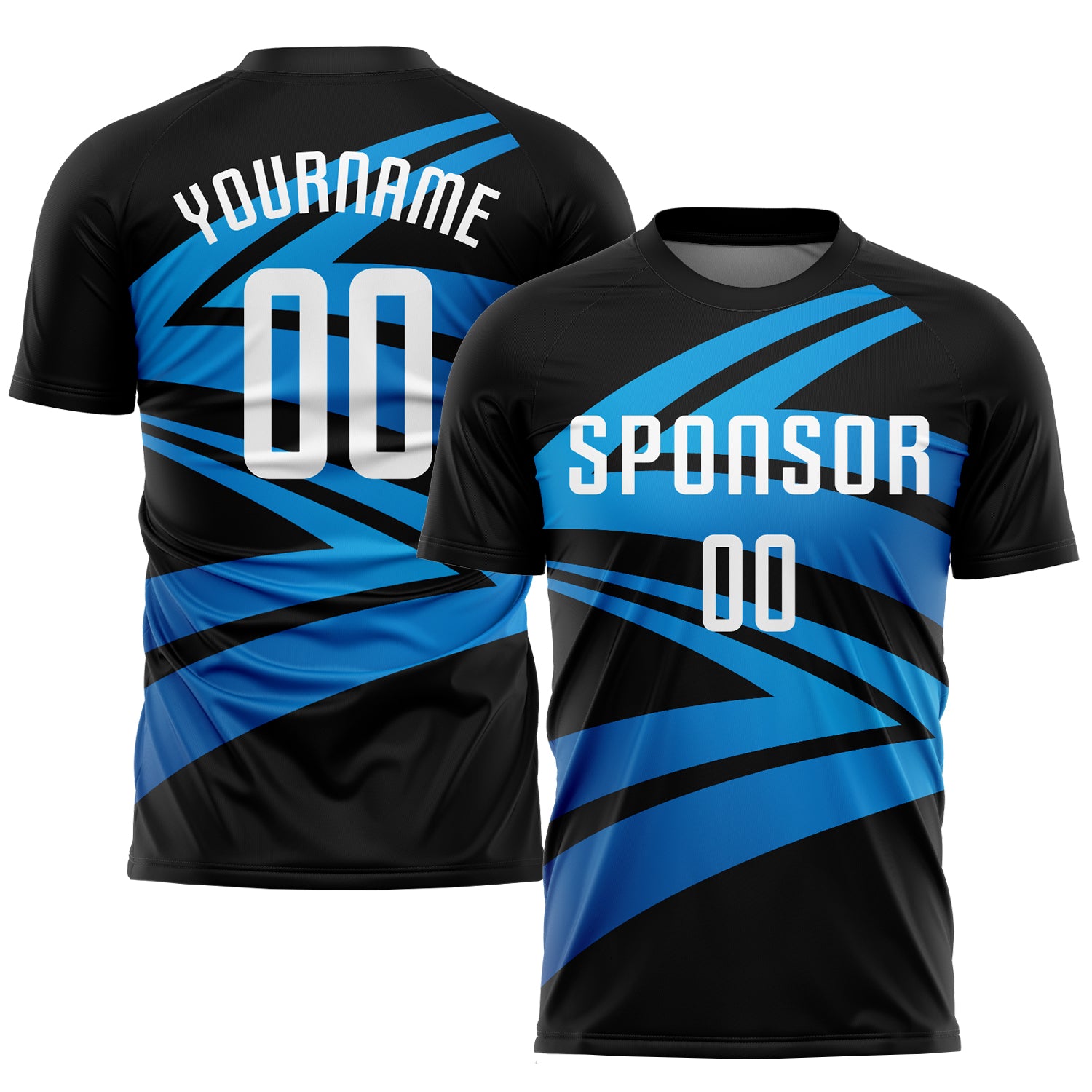 Custom Black White-Light Blue Sublimation Soccer Uniform Jersey
