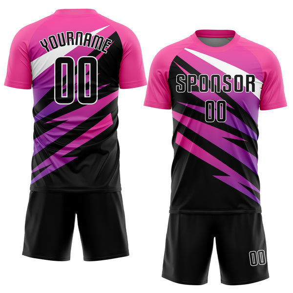 Custom Pink Black-White Sublimation Soccer Uniform Jersey