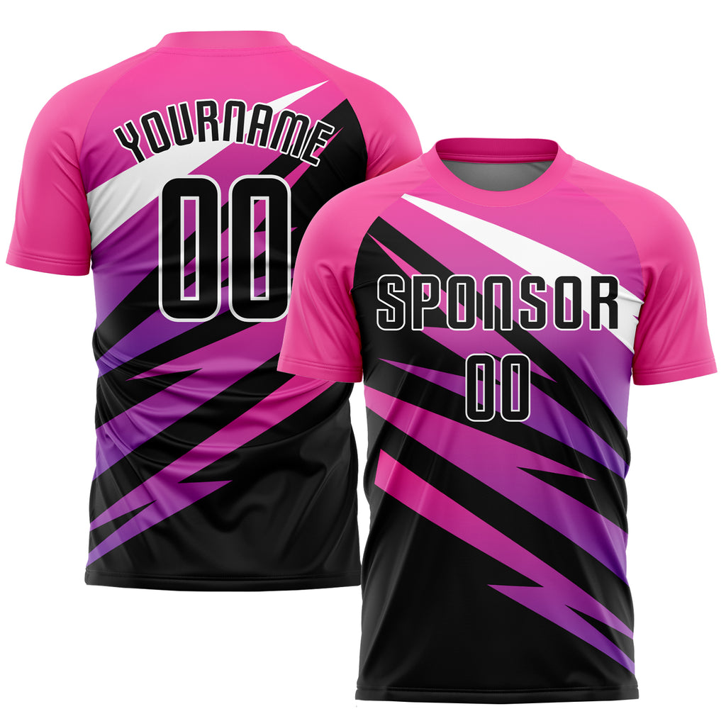 Custom Pink Black-White Sublimation Soccer Uniform Jersey