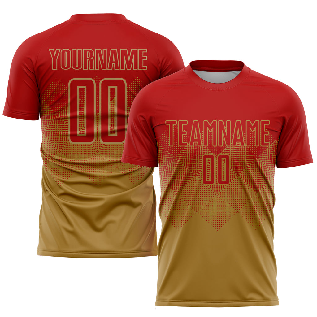 Custom Old Gold Red Sublimation Soccer Uniform Jersey