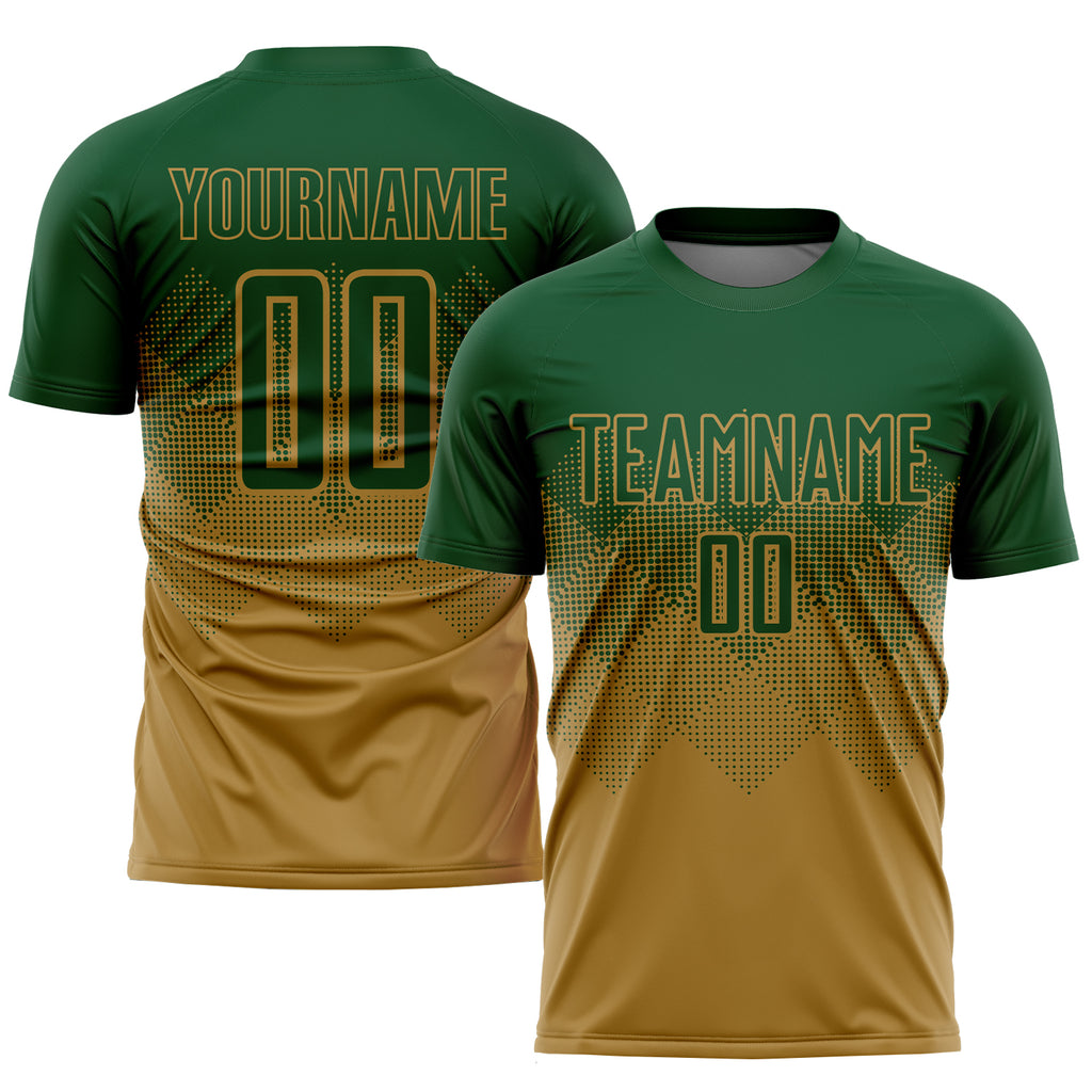 Custom Old Gold Green Sublimation Soccer Uniform Jersey