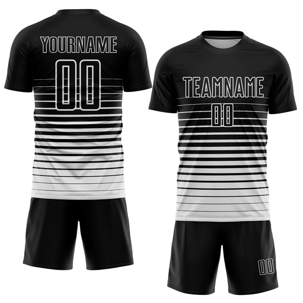 Custom Black White Pinstripe Fade Fashion Sublimation Soccer Uniform Jersey