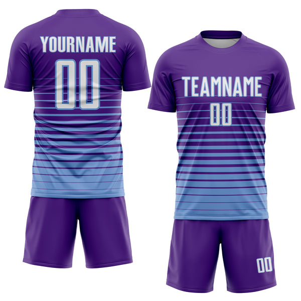 Custom Purple White-Light Blue Pinstripe Fade Fashion Sublimation Soccer Uniform Jersey