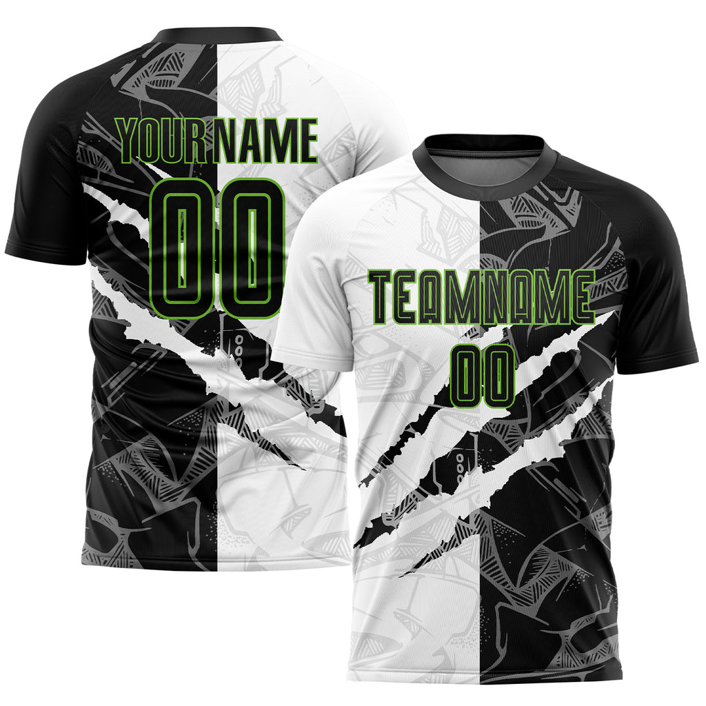 Custom Graffiti Pattern Black-Neon Green Scratch Sublimation Soccer Uniform Jersey