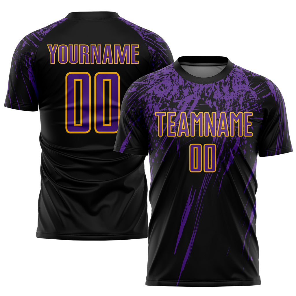 Custom Black Purple-Gold Sublimation Soccer Uniform Jersey