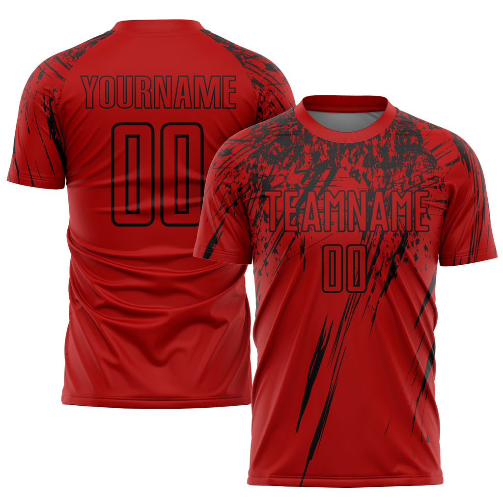 Custom Red Black Sublimation Soccer Uniform Jersey