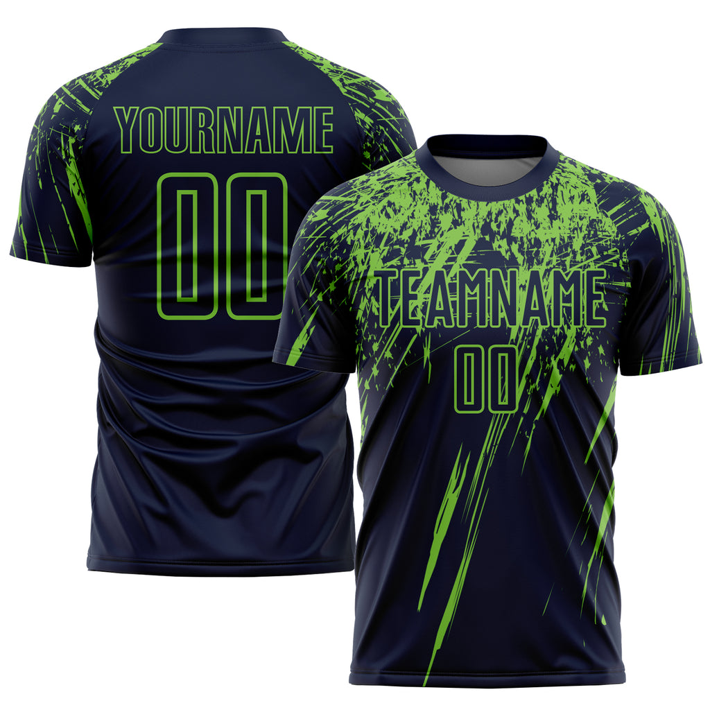 Custom Navy Neon Green Sublimation Soccer Uniform Jersey