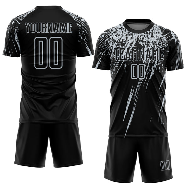 Custom Black Silver Sublimation Soccer Uniform Jersey