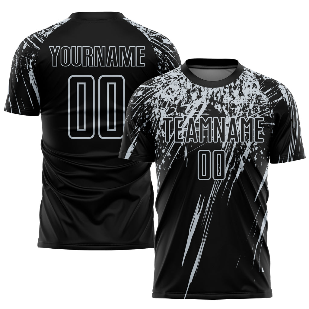 Custom Black Silver Sublimation Soccer Uniform Jersey