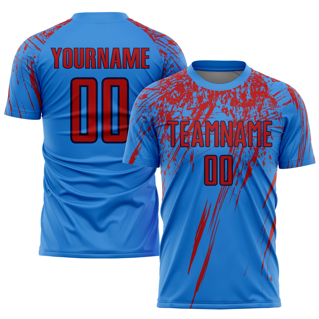 Custom Electric Blue Red-Navy Sublimation Soccer Uniform Jersey