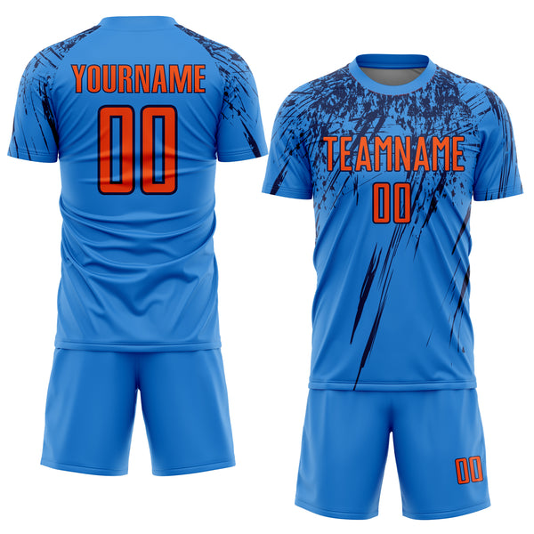 Custom Electric Blue Orange-Navy Sublimation Soccer Uniform Jersey