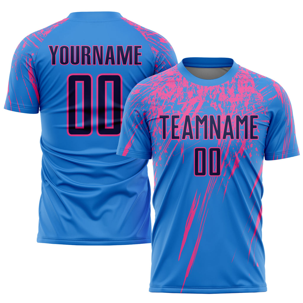 Custom Electric Blue Navy-Pink Sublimation Soccer Uniform Jersey