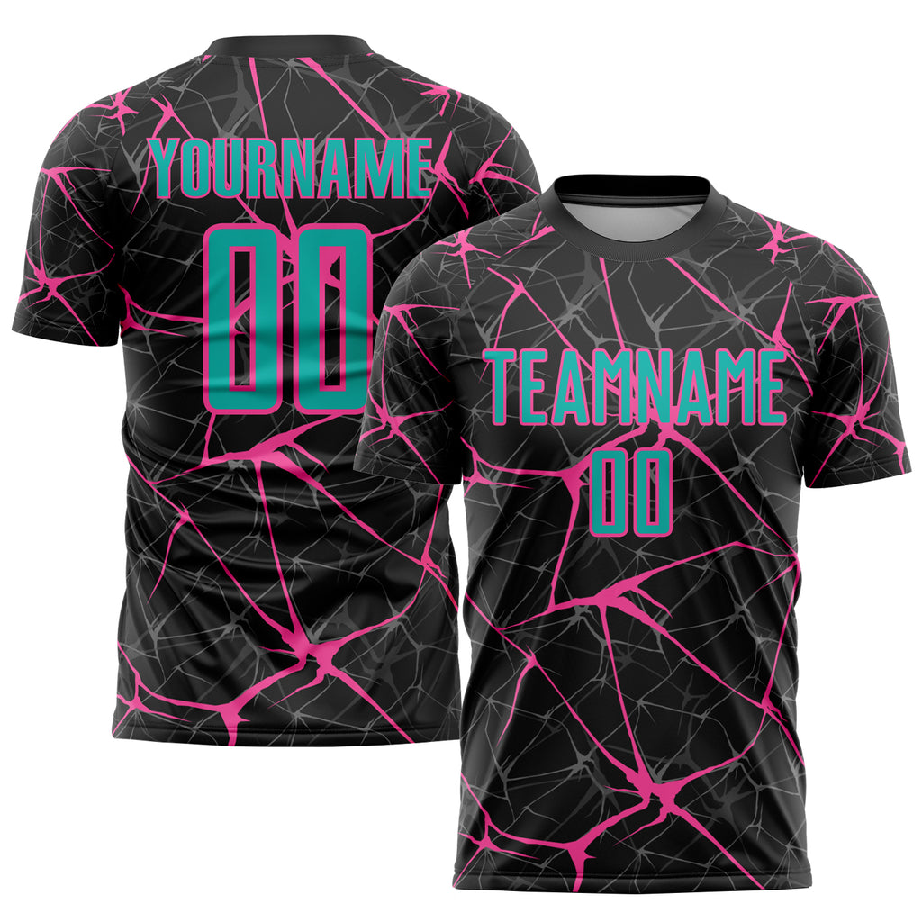 Custom Black Aqua-Pink Sublimation Soccer Uniform Jersey