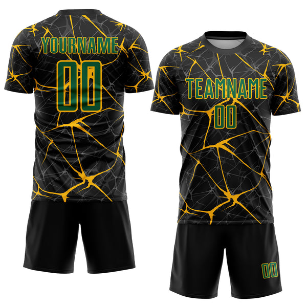 Custom Black Kelly Green-Gold Sublimation Soccer Uniform Jersey