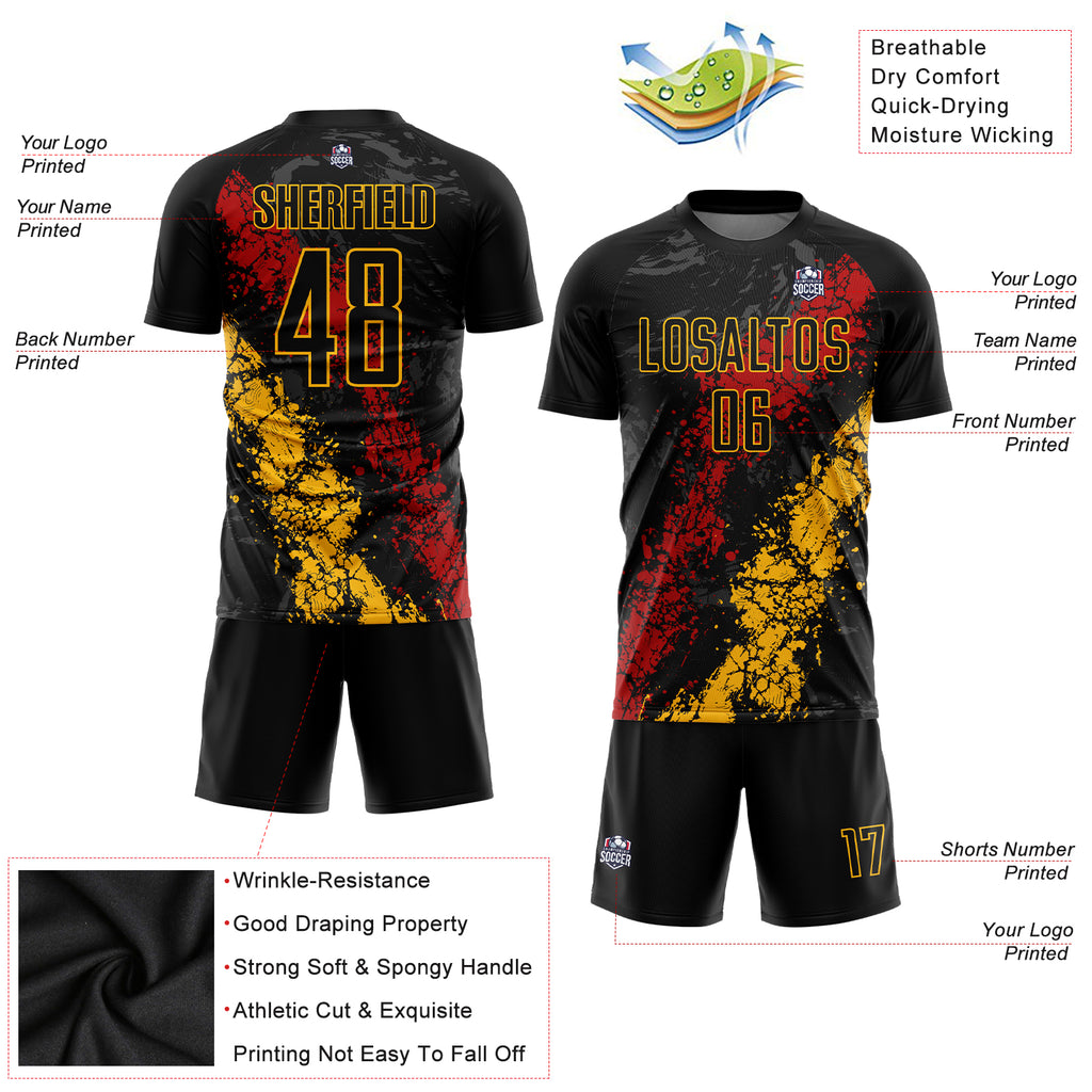 Custom Black Gold-Red Sublimation Soccer Uniform Jersey – Fiitg