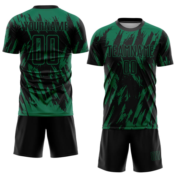 Custom Kelly Green Black Sublimation Soccer Uniform Jersey