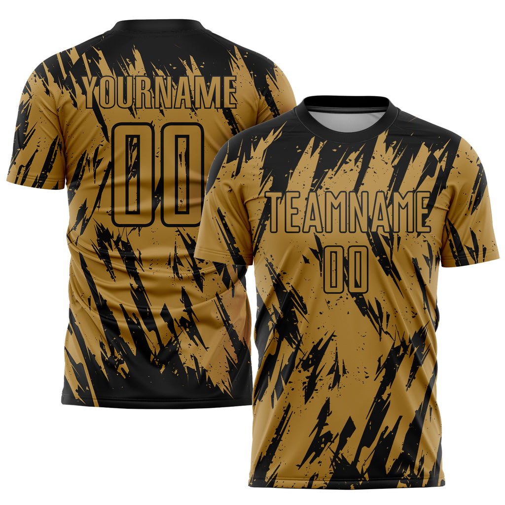 Custom Old Gold Black Sublimation Soccer Uniform Jersey