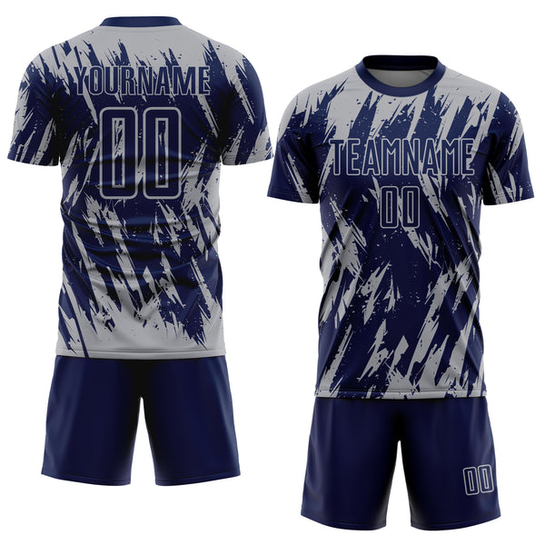 Custom Navy Gray Sublimation Soccer Uniform Jersey