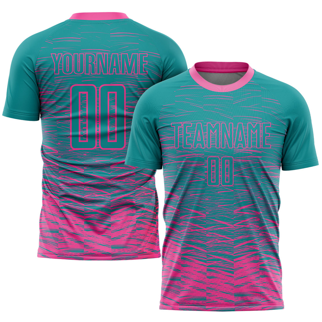 Custom Teal Pink Sublimation Soccer Uniform Jersey