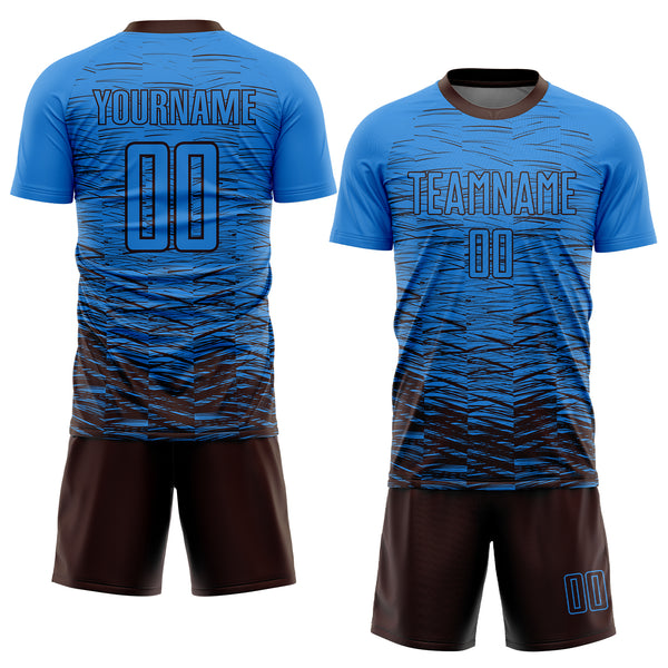 Custom Electric Blue Brown Sublimation Soccer Uniform Jersey