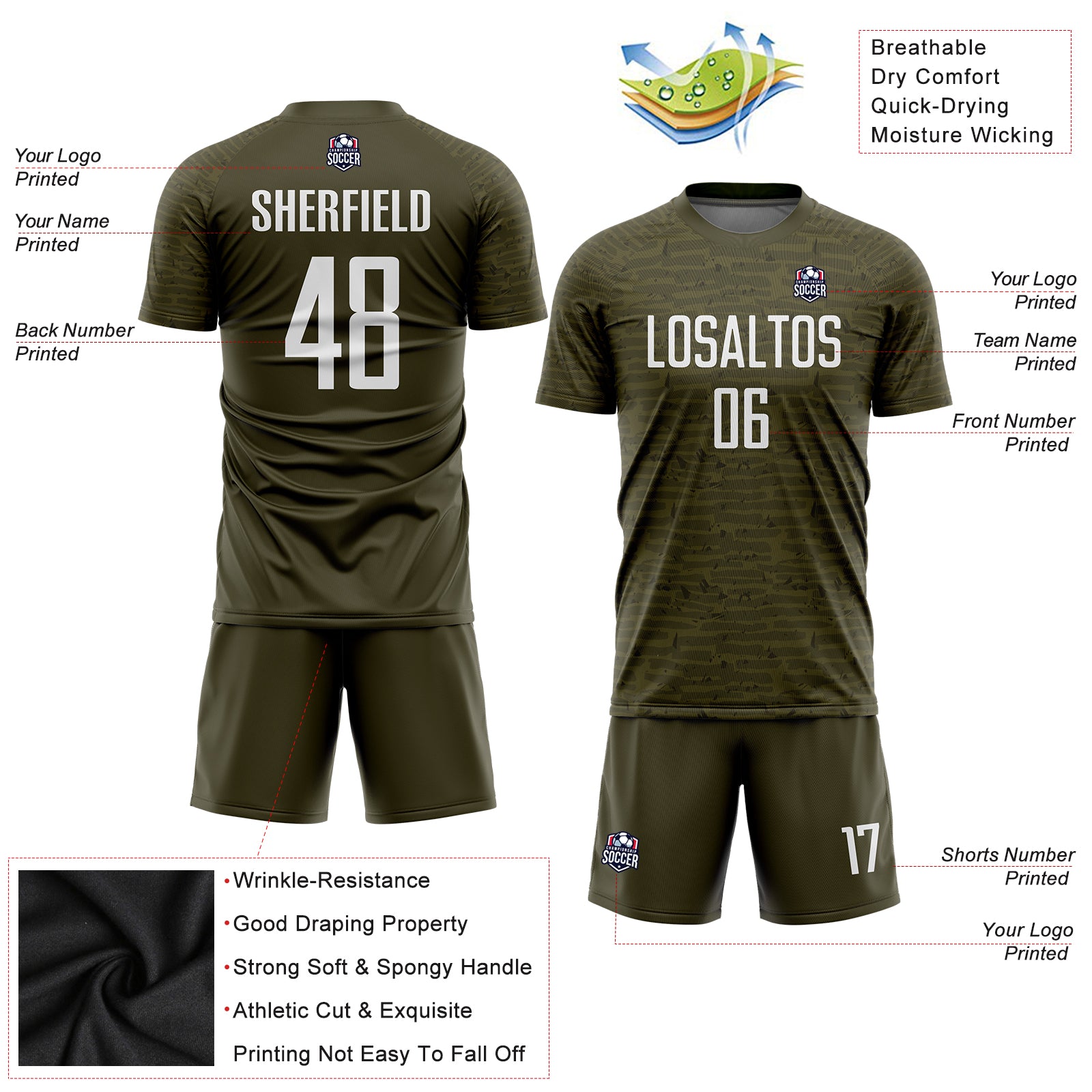 Custom Olive White Sublimation Salute To Service Soccer Uniform Jersey