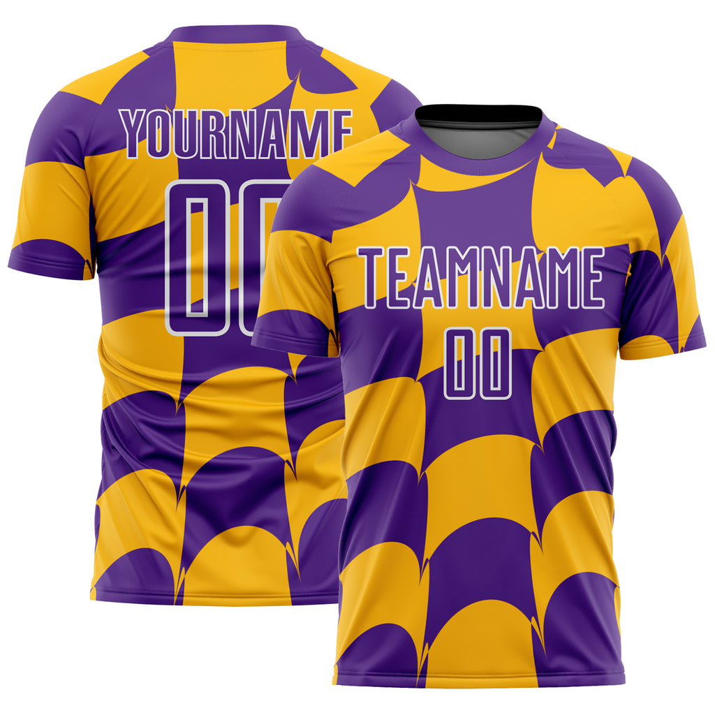 Custom Purple Gold-White Plaid Sublimation Soccer Uniform Jersey