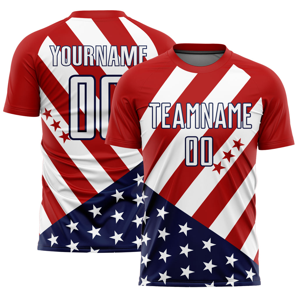 Custom Red White-Navy Vintage American Flag Sublimation Soccer Uniform Jersey