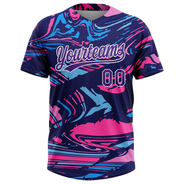 Custom Figure Purple Navy-Pink 3D Pattern Two-Button Unisex Softball Jersey