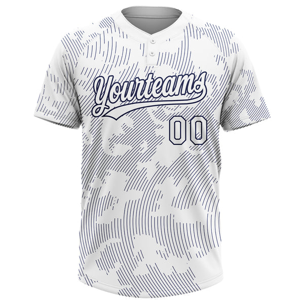 Custom White White-Navy 3D Pattern Two-Button Unisex Softball Jersey