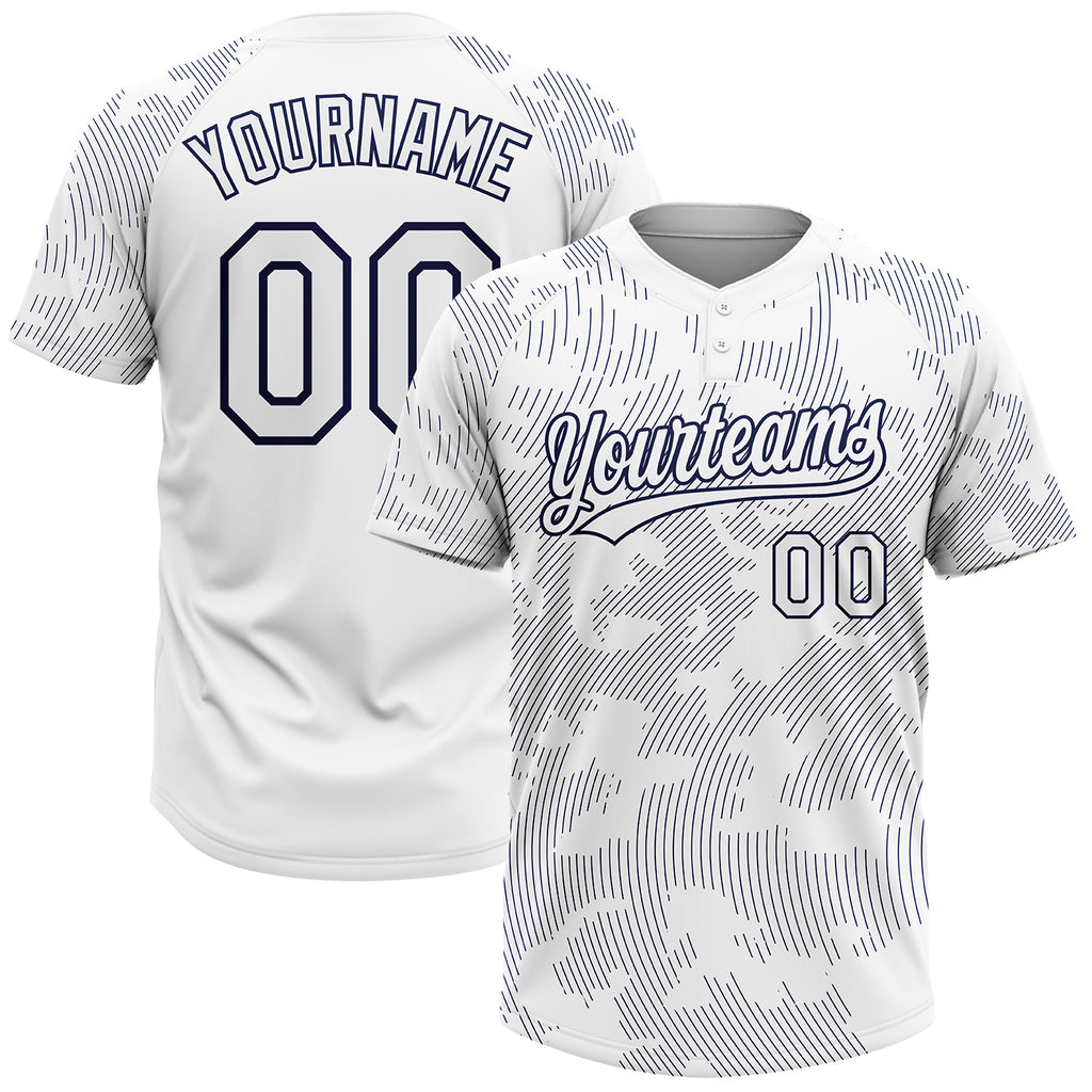 Custom White White-Navy 3D Pattern Two-Button Unisex Softball Jersey