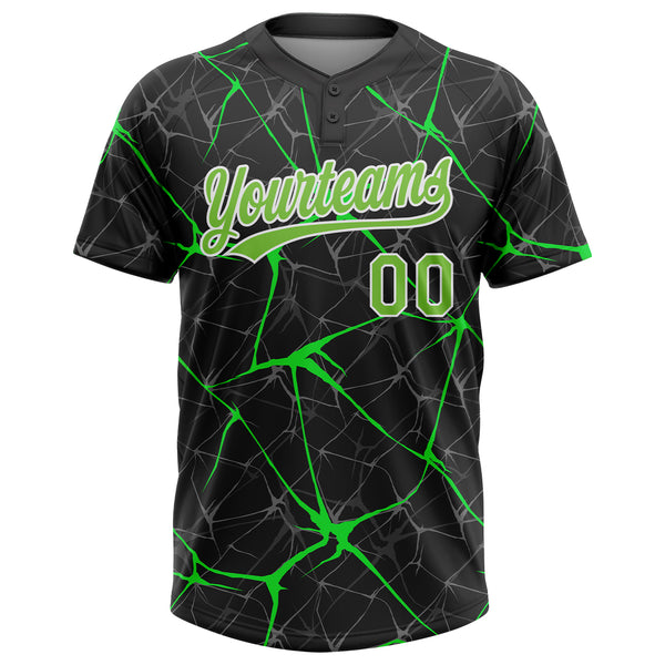 Custom Black Neon Green-Kelly Green 3D Pattern Two-Button Unisex Softball Jersey