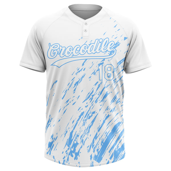 Custom White White-Light Blue 3D Pattern Two-Button Unisex Softball Jersey