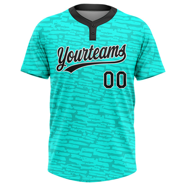 Custom Teal Black-White 3D Pattern Two-Button Unisex Softball Jersey