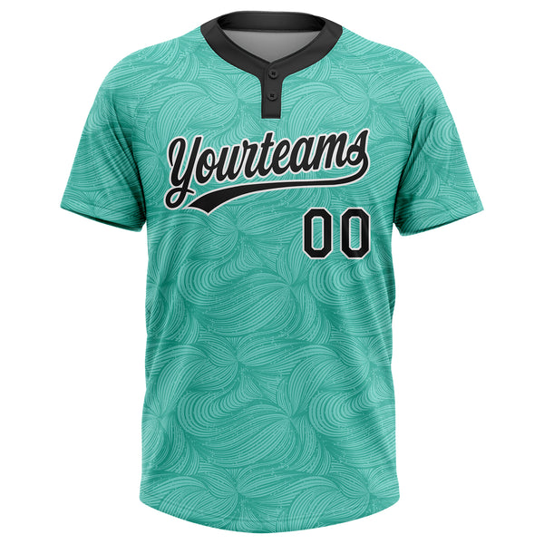 Custom Teal Black-White 3D Pattern Two-Button Unisex Softball Jersey