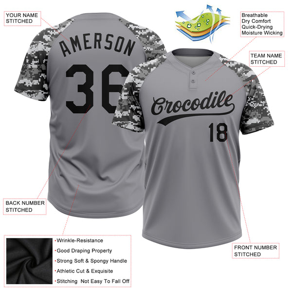 Custom Gray Black-Camo Two-Button Softball Jersey Free Shipping