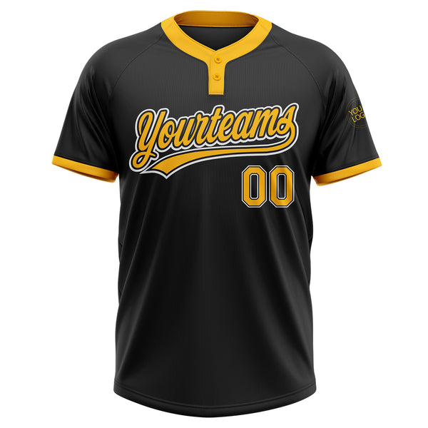 Custom Black Gold-White Two-Button Unisex Softball Jersey