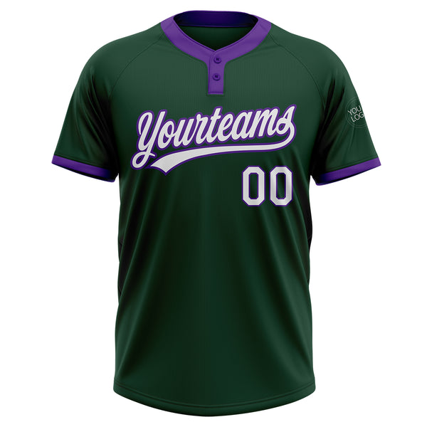 Custom Green White-Purple Two-Button Unisex Softball Jersey