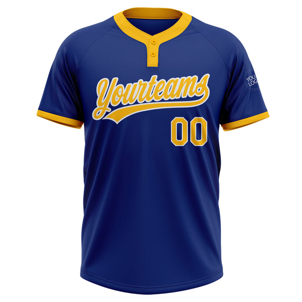 Custom Royal Gold-White Two-Button Unisex Softball Jersey