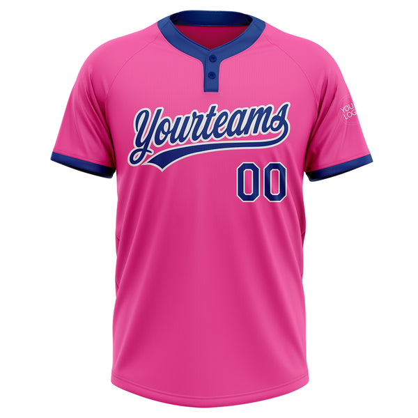 Custom Pink Royal-White Two-Button Unisex Softball Jersey