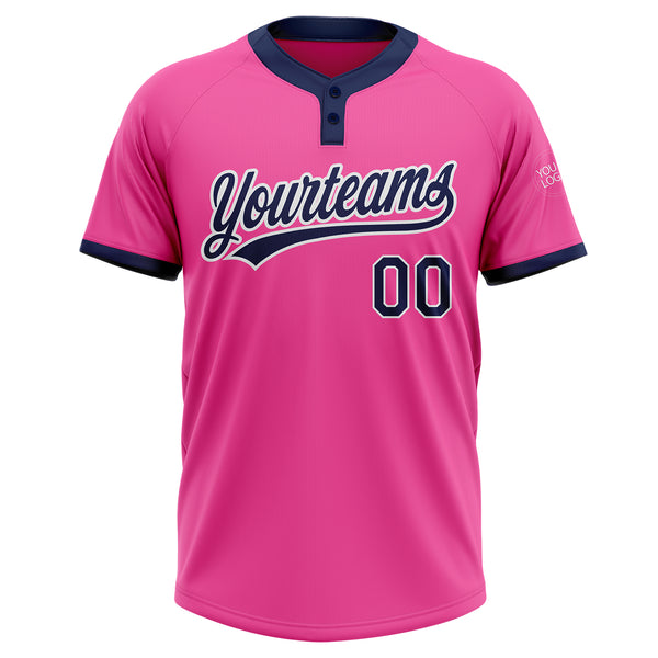 Custom Pink Navy-White Two-Button Unisex Softball Jersey