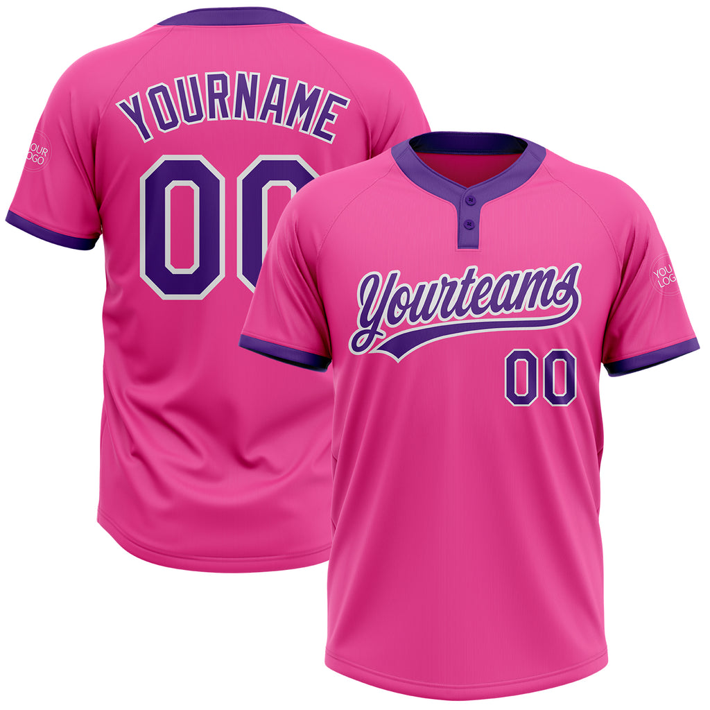 Custom Pink Purple-White Two-Button Unisex Softball Jersey