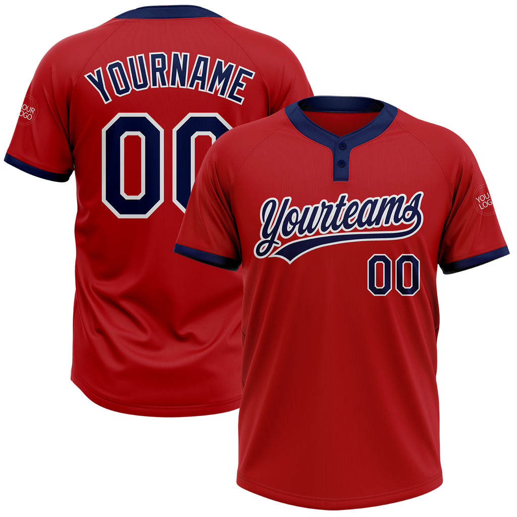 Custom Red Navy-White Two-Button Unisex Softball Jersey