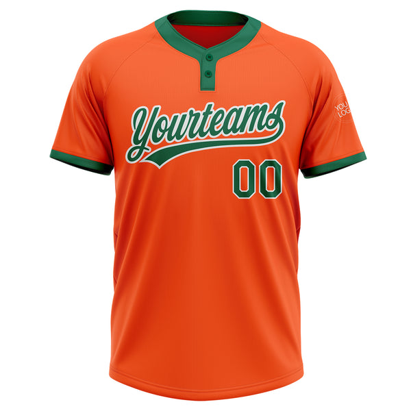 Custom Orange Kelly Green-White Two-Button Unisex Softball Jersey