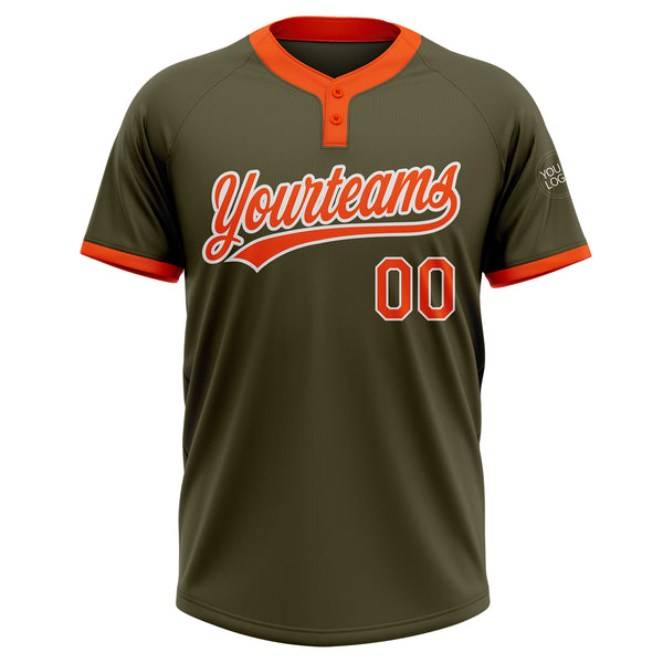 Custom Olive Orange-White Salute To Service Two-Button Unisex Softball Jersey