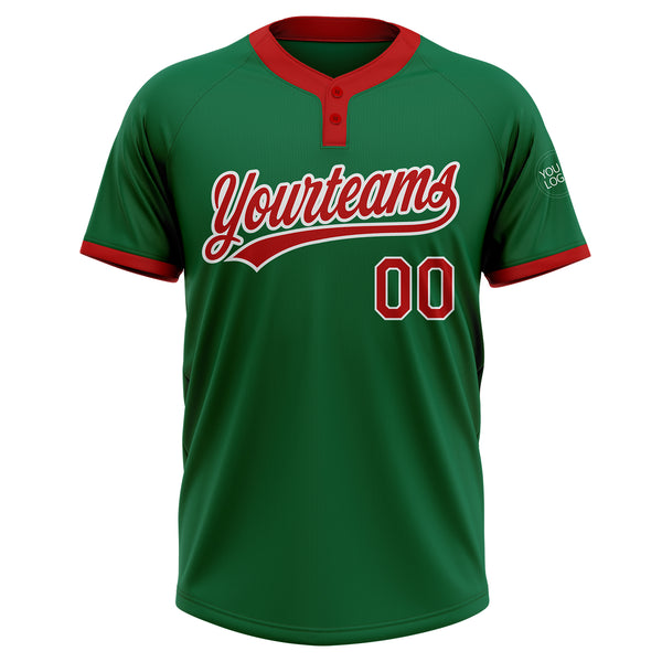 Custom Kelly Green Red-White Two-Button Unisex Softball Jersey