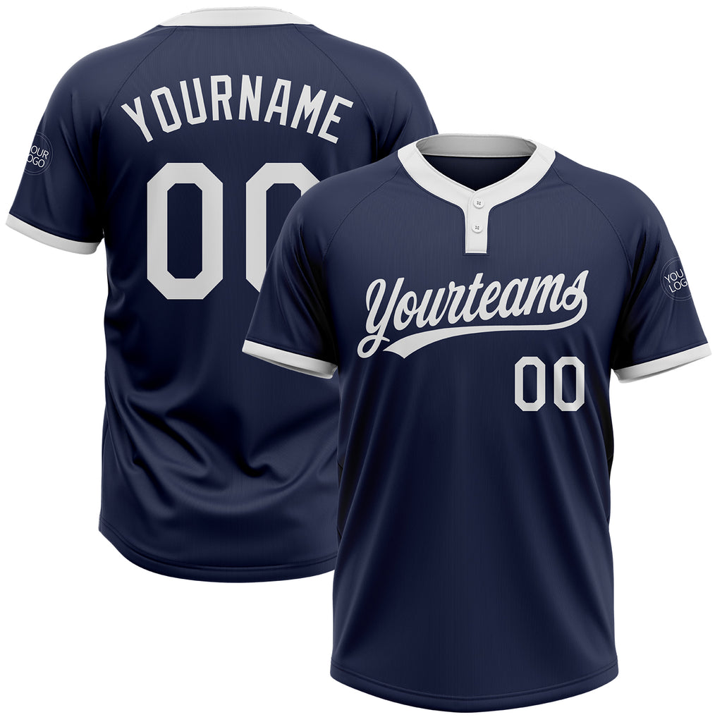 Custom Navy White Two-Button Unisex Softball Jersey