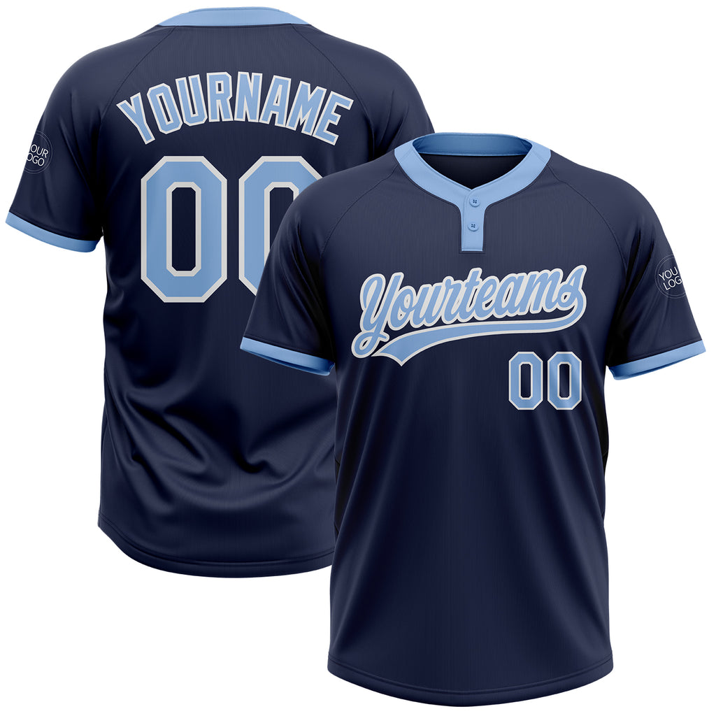 Custom Navy Light Blue-White Two-Button Unisex Softball Jersey