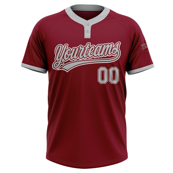 Custom Crimson Gray-White Two-Button Unisex Softball Jersey