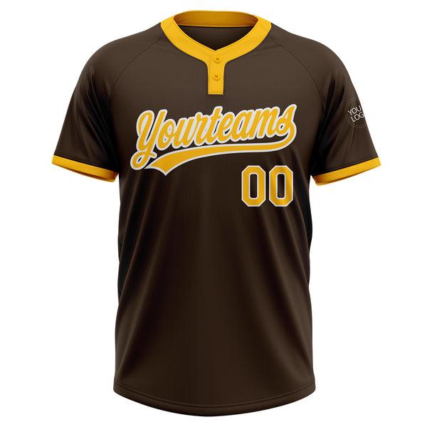 Custom Brown Gold-White Two-Button Unisex Softball Jersey