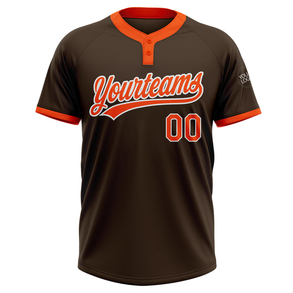 Custom Brown Orange-White Two-Button Unisex Softball Jersey